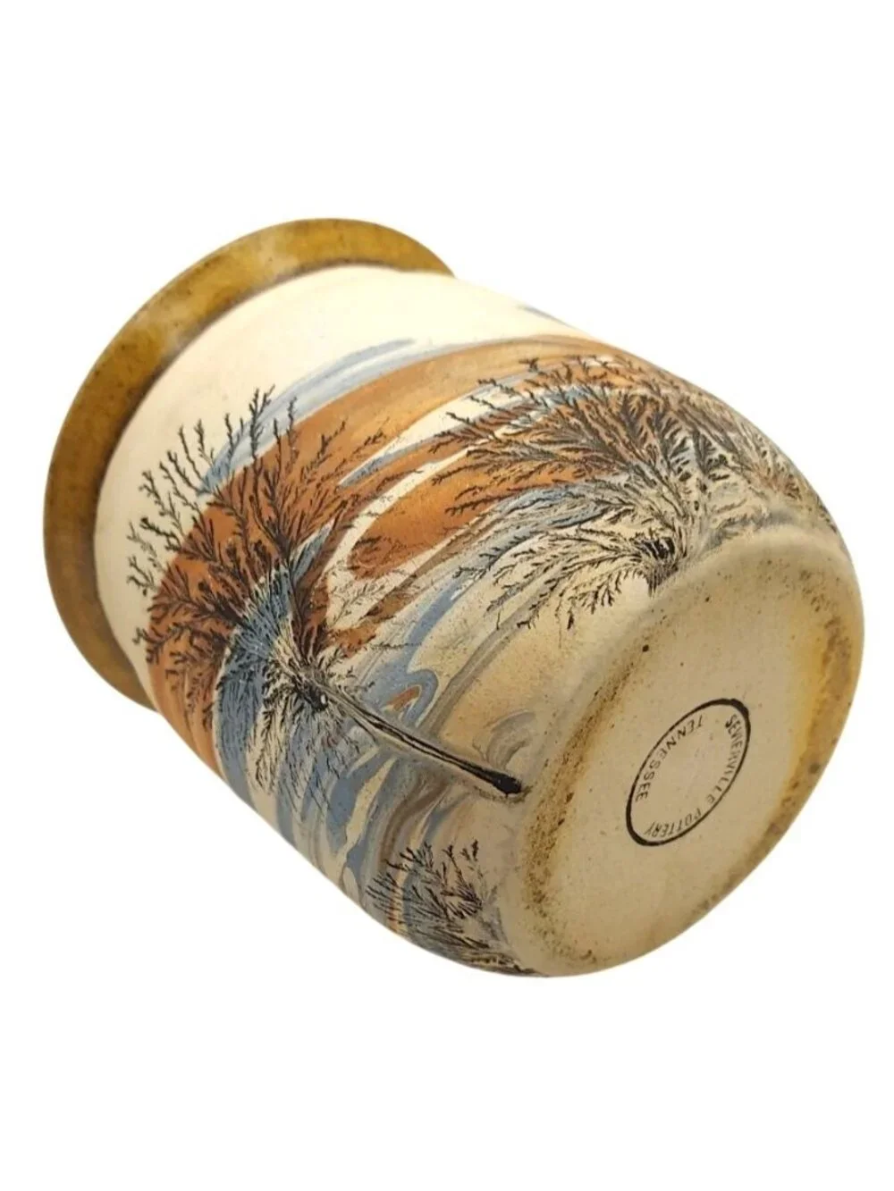 Sevierville Pottery Planter Crock Style Vase Matte Landscape TN Hand Painted